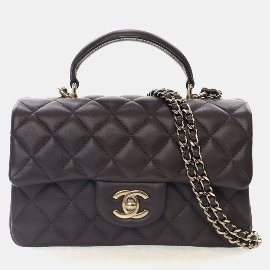 Chanel Mini Brown Lambskin Rectangular Top Handle Classic Flap Bag Chanel Mini Brown Lambskin Rectangular Top Handle Classic Flap Bag