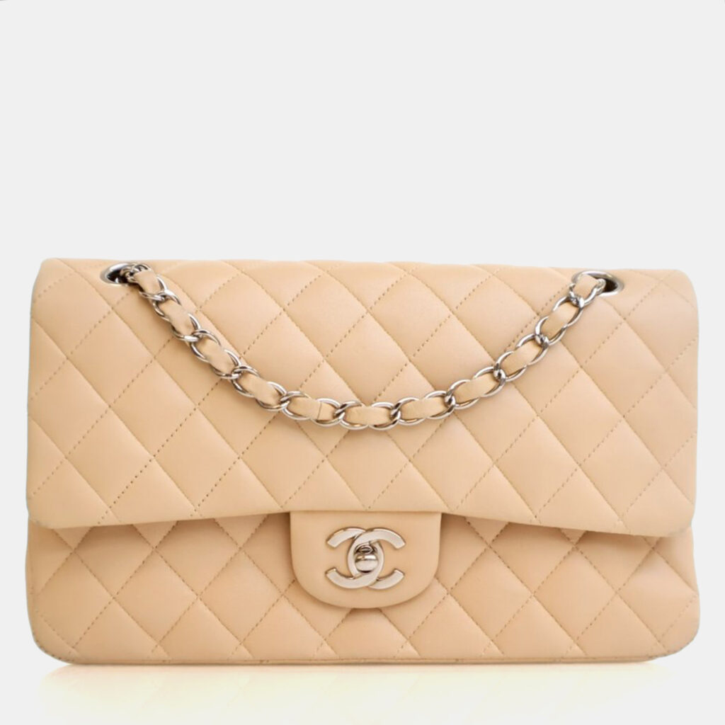 Chanel Medium Beige Lambskin Classic Double Flap Bag