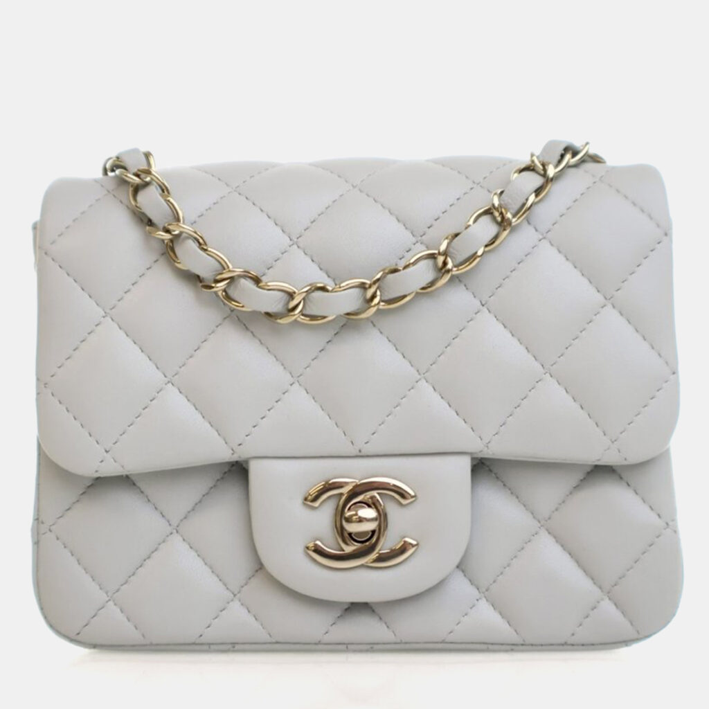 Chanel Mini Grey Lambskin Square Classic Flap Bag