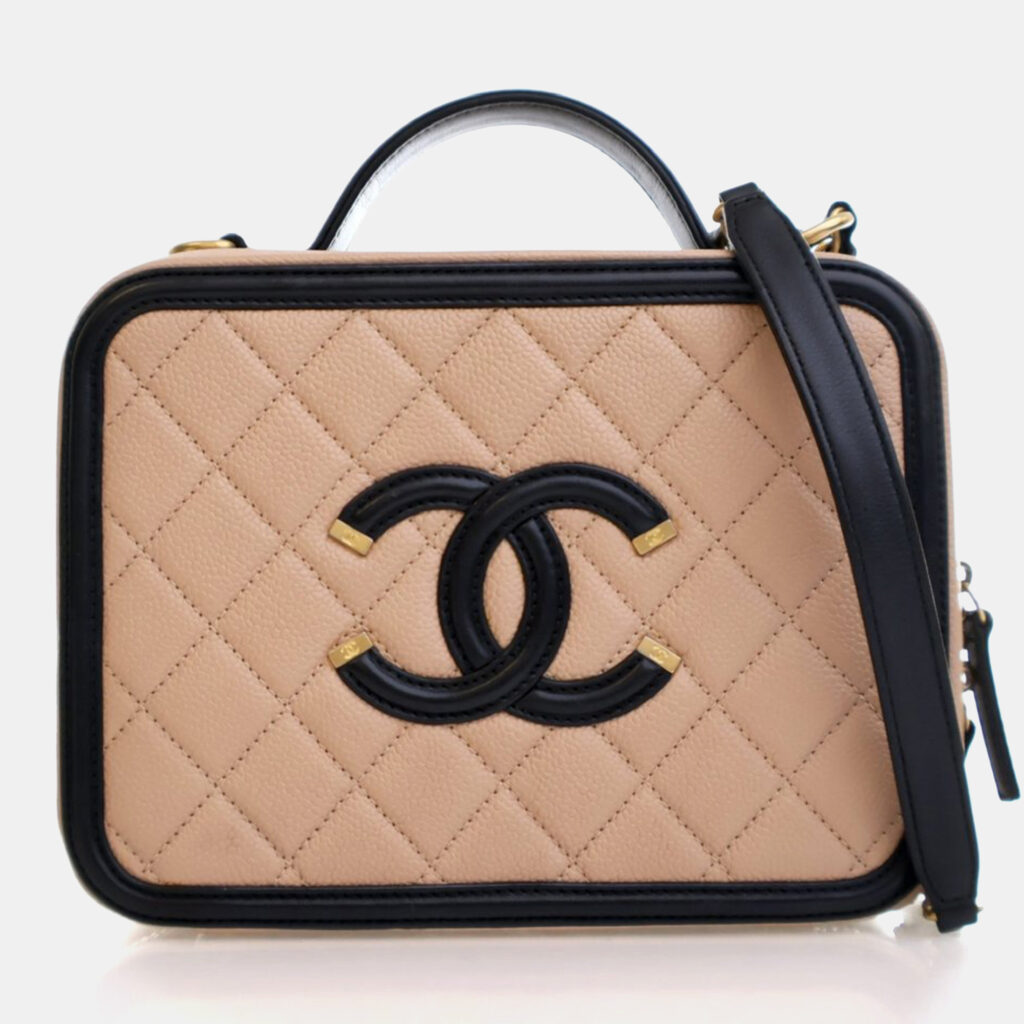 Chanel Medium Beige/Black Caviar Filigree Vanity Case