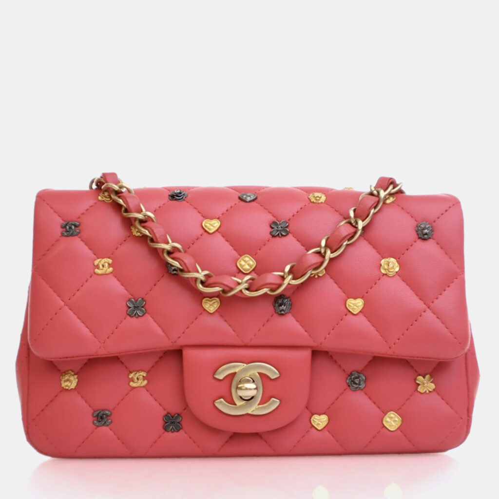Chanel Mini Pink Lambskin Rectangular Lucky Charms Flap Bag