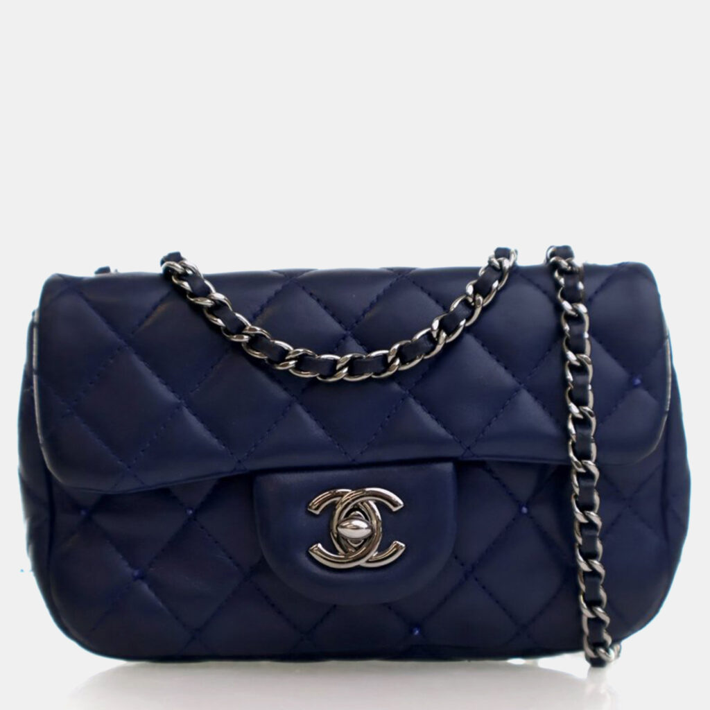 Chanel Mini Blue Lambskin Crystals Rectangular Flap Bag