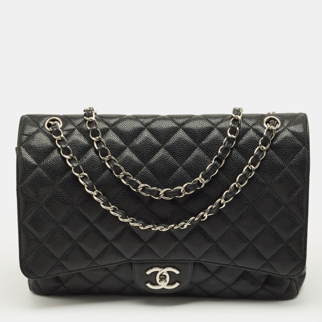 Chanel Classic Maxi Black Quilted Caviar Leather Double Flap Bag Chanel Classic Maxi Black Quilted Caviar Leather Double Flap Bag