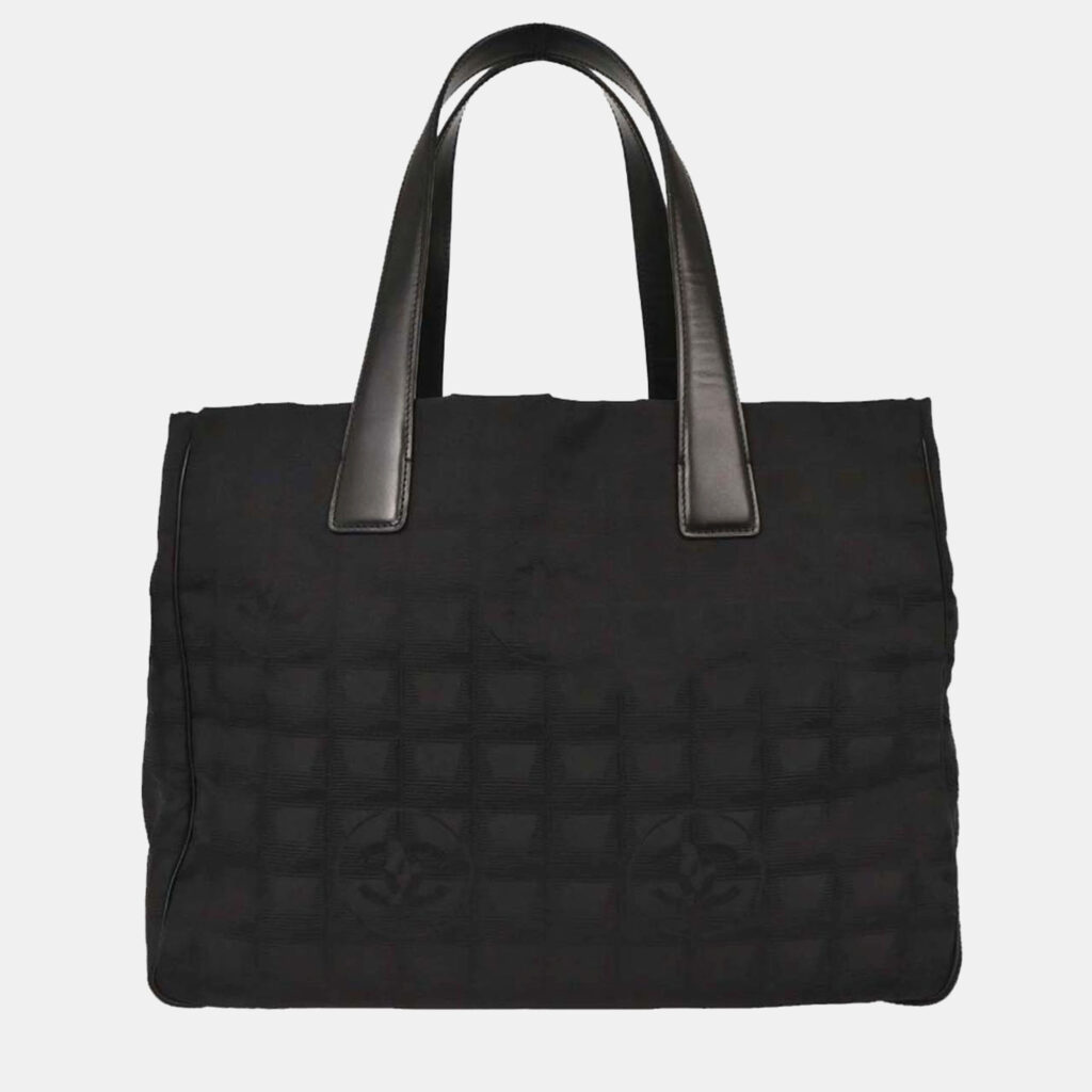 Chanel Black Jacquard Nylon Travel Line Tote Handbag Chanel Black Jacquard Nylon Travel Line Tote Handbag