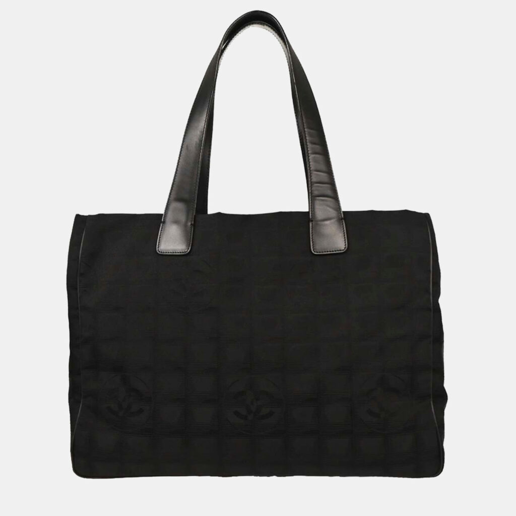 Chanel Black Jacquard Nylon Travel Line Tote Handbag Chanel Black Jacquard Nylon Travel Line Tote Handbag