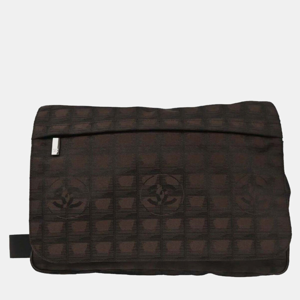 Chanel Brown Jacquard Nylon Travel Line Shoulder Bag Chanel Brown Jacquard Nylon Travel Line Shoulder Bag