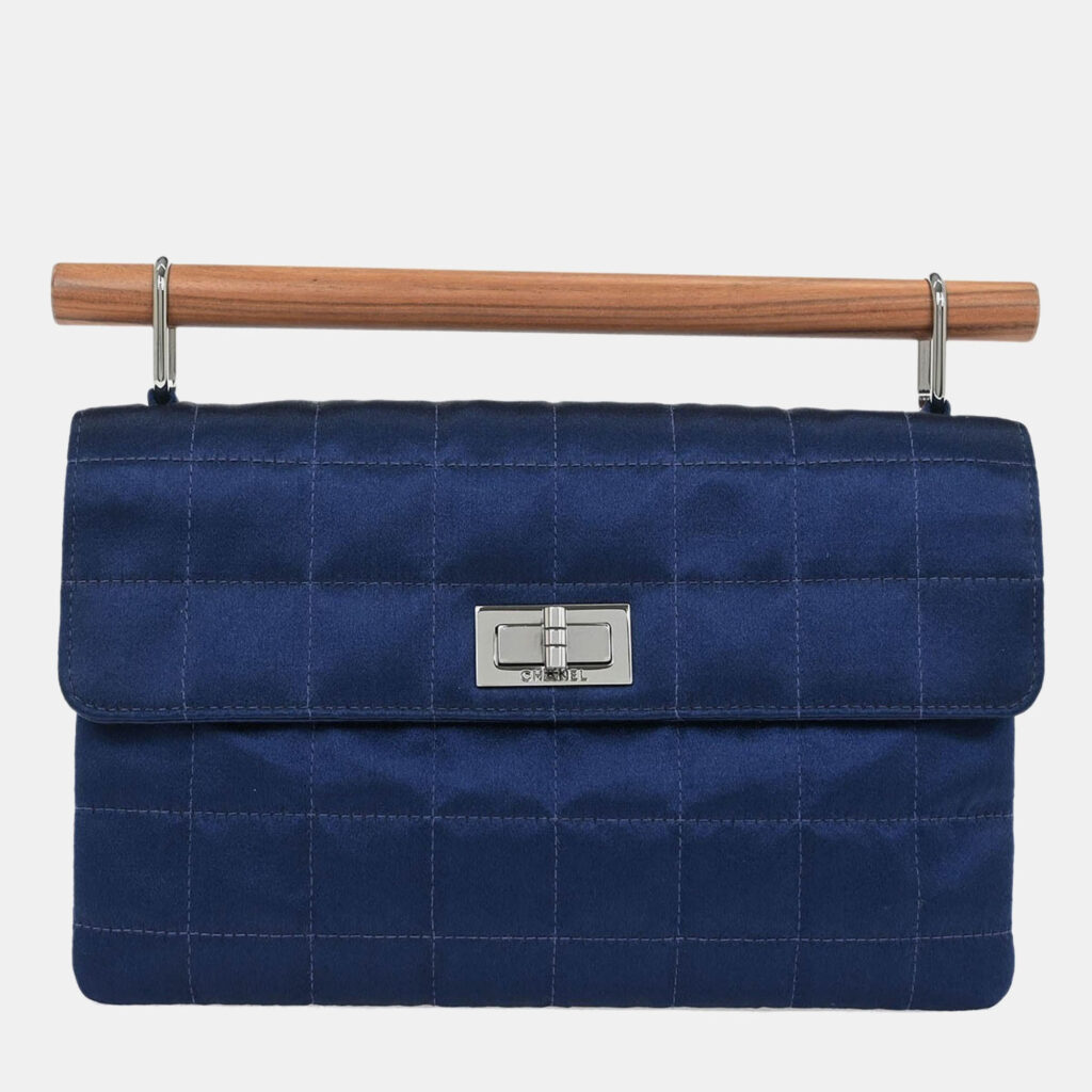 Chanel Navy Satin Mademoiselle Lock Choco Bar Handbag Chanel Navy Satin Mademoiselle Lock Choco Bar Handbag