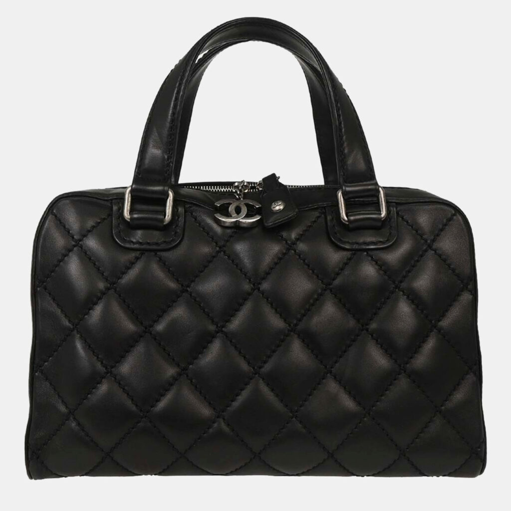 luxury-women-chanel-used-handbags-p1250655-009.jpeg Chanel Black Calfskin Wild Stitch Top Handle Handbag