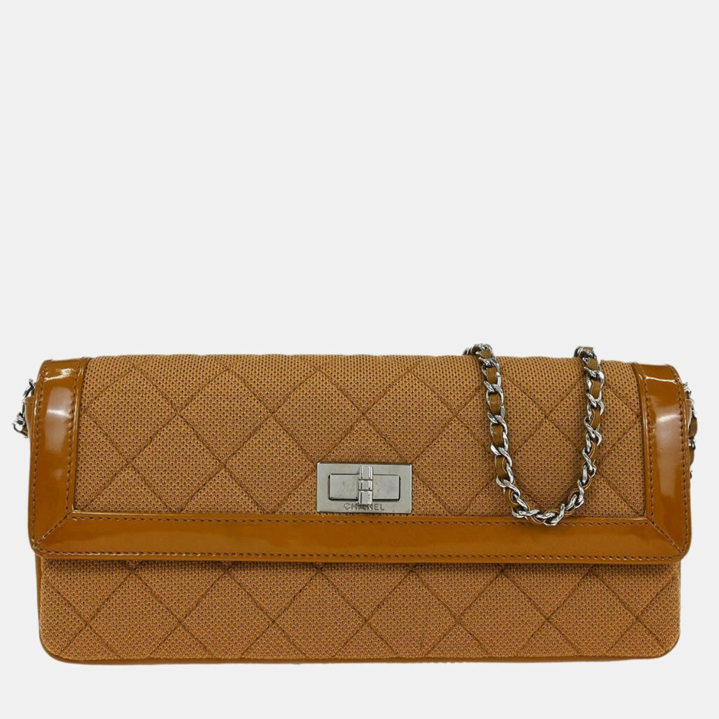 Chanel Brown Cotton East West Mademoiselle Lock Shoulder Bag Chanel Brown Cotton East West Mademoiselle Lock Shoulder Bag