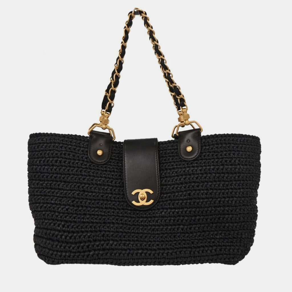 Chanel Navy Straw Tote Handbag