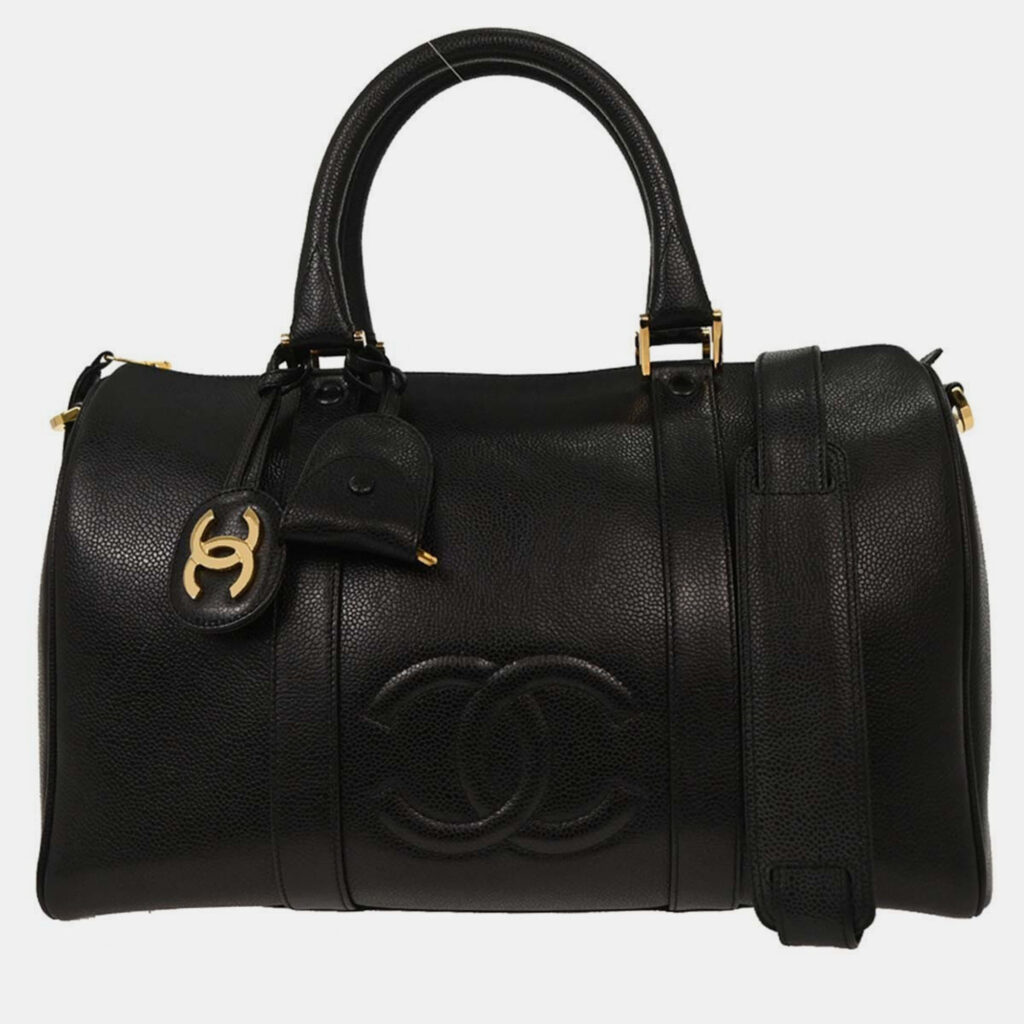 Chanel Black Calfskin 2way Duffle Handbag Chanel Black Calfskin 2way Duffle Handbag