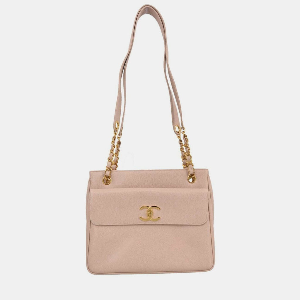 Chanel Light Pink Calfskin Tote Shoulder Bag