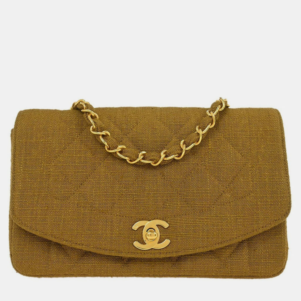 Chanel Brown Linen Small Diana Shoulder Bag Chanel Brown Linen Small Diana Shoulder Bag