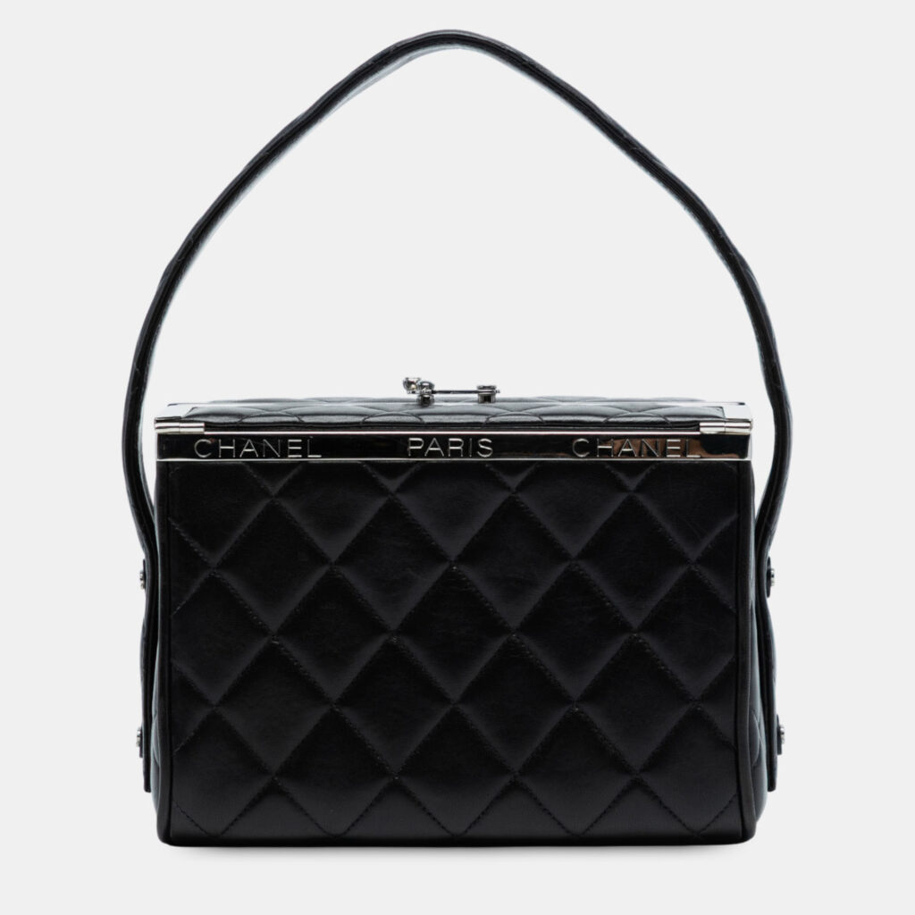 Chanel Black Quilted Lambskin Leather Box Bag Chanel Black Quilted Lambskin Leather Box Bag