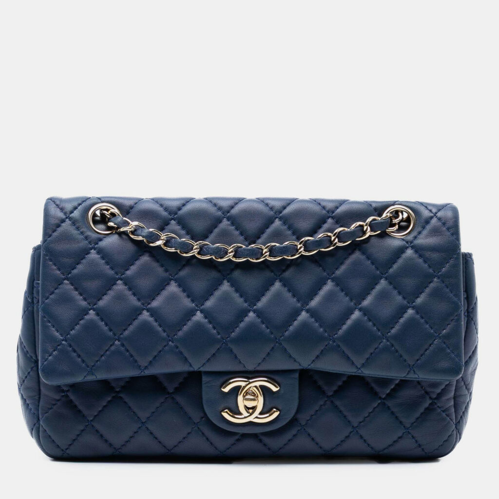 Chanel Blue Medium Classic Lambskin Double Flap Chanel Blue Medium Classic Lambskin Double Flap