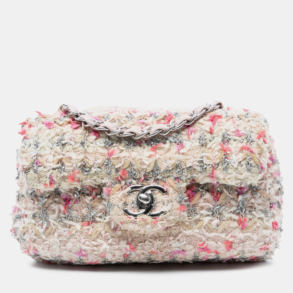 Chanel Pink Mini Rectangular Classic Tweed Single Flap Chanel Pink Mini Rectangular Classic Tweed Single Flap