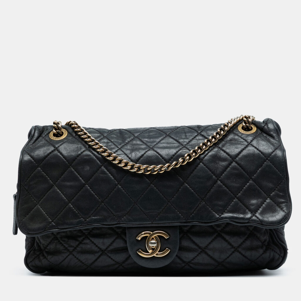 Chanel Black Large Quilted Iridescent Calfskin Shiva Flap Chanel Black Large Quilted Iridescent Calfskin Shiva Flap