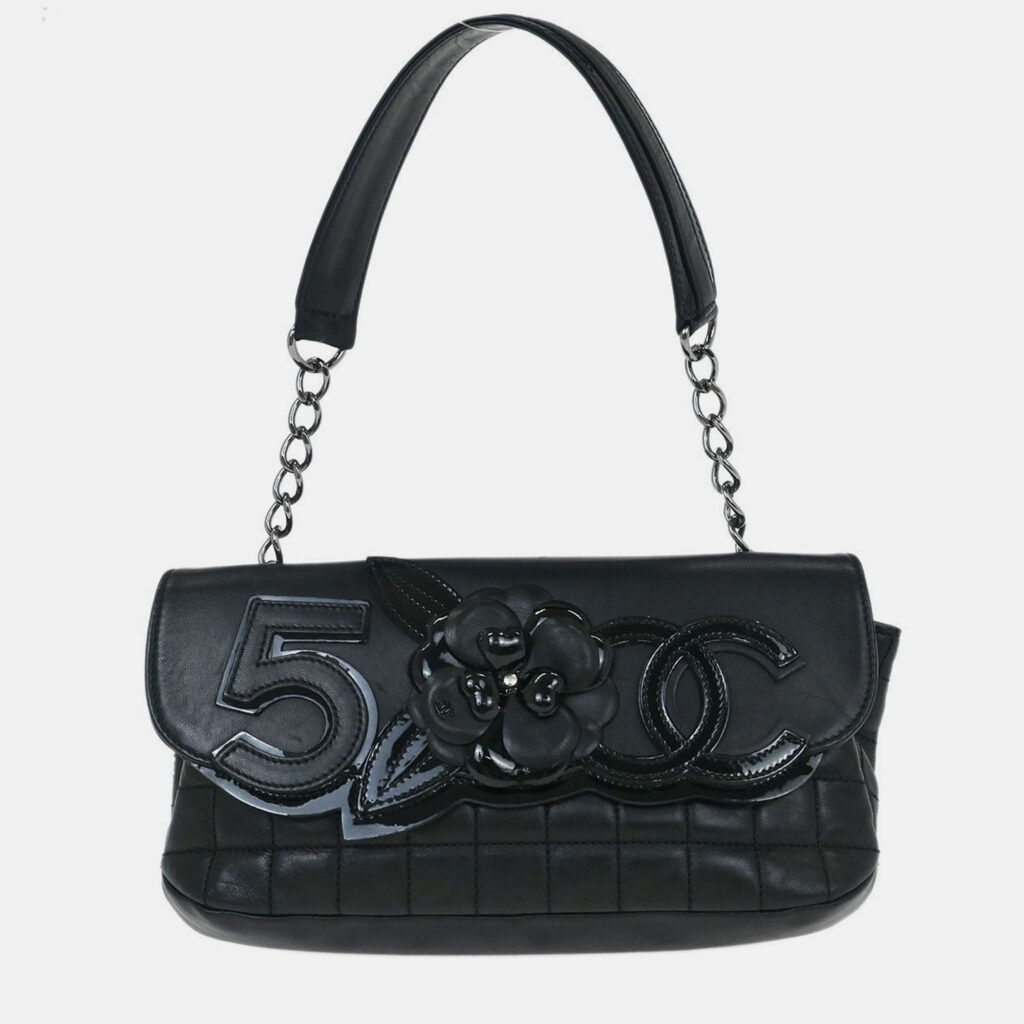 Chanel Black Lambskin No.5 Choco Bar Shoulder Bag Chanel Black Lambskin No.5 Choco Bar Shoulder Bag