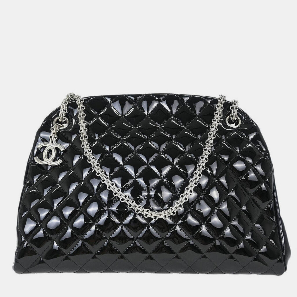 Chanel Black Patent Leather Large Mademoiselle Bowling Bag