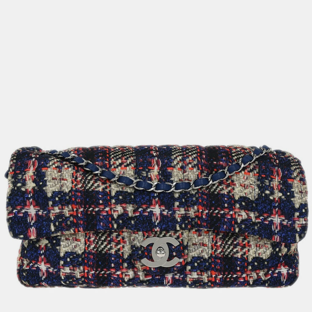 Chanel Navy Nylon Tweed Print Shoulder Bag Chanel Navy Nylon Tweed Print Shoulder Bag