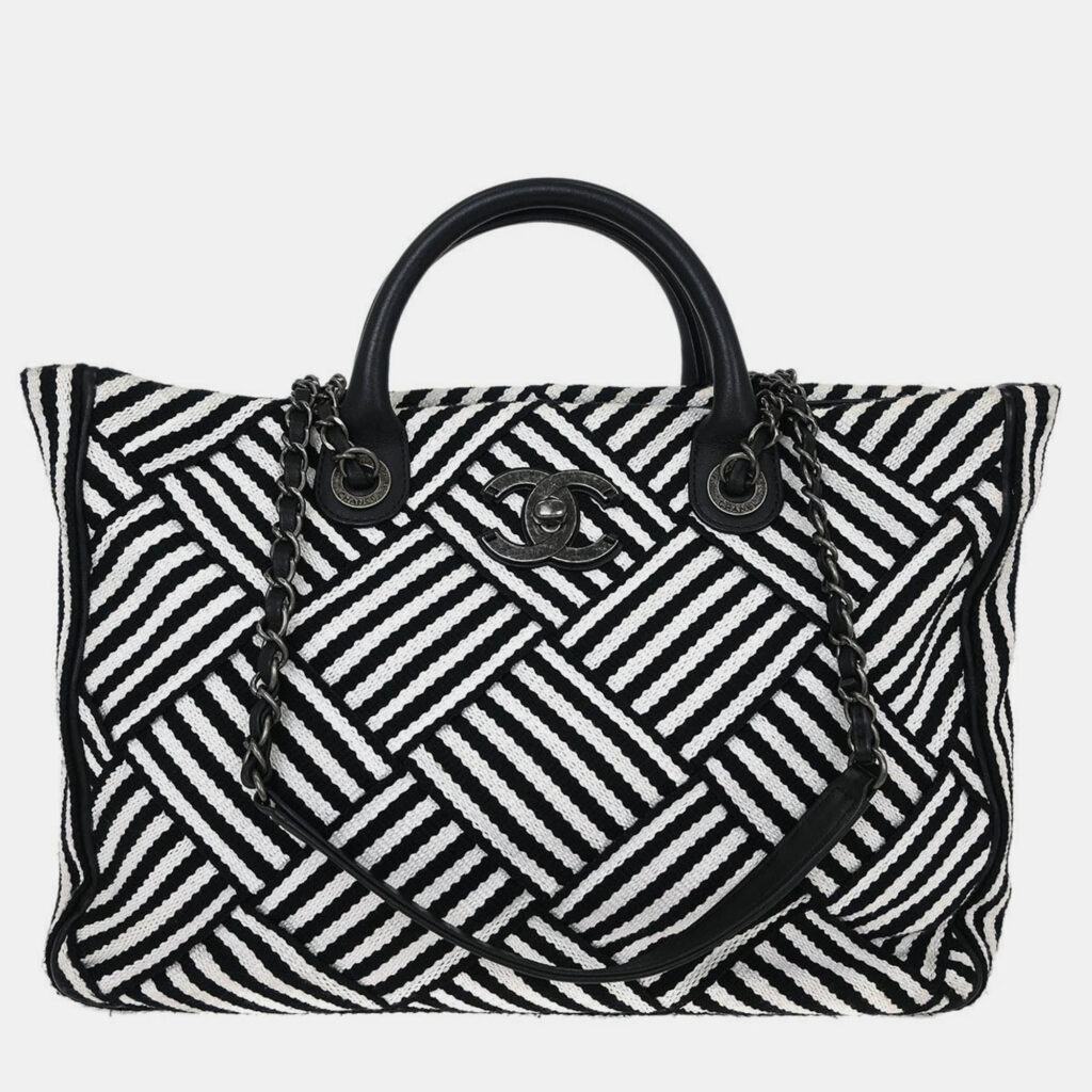 Chanel Black Canvas Small Deauville 2way Tote Bag Chanel Black Canvas Small Deauville 2way Tote Bag