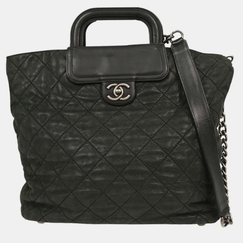 Chanel Black Iridescent Calfskin In The Mix Shopping Tote Chanel Black Iridescent Calfskin In The Mix Shopping Tote