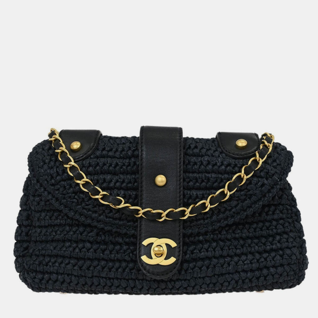 Chanel Black Straw Shoulder Bag