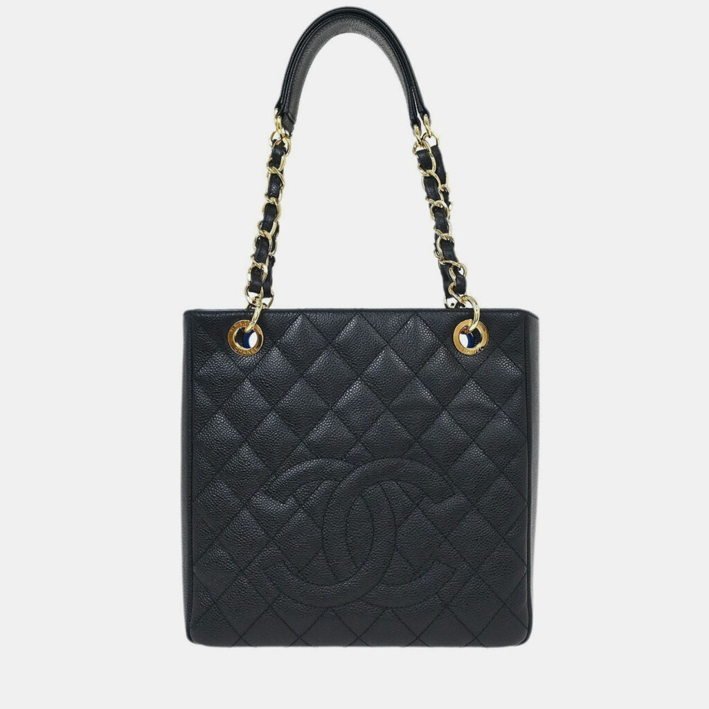 Chanel Black Calfskin Petite Shopping Tote PST Chain Handbag Chanel Black Calfskin Petite Shopping Tote PST Chain Handbag