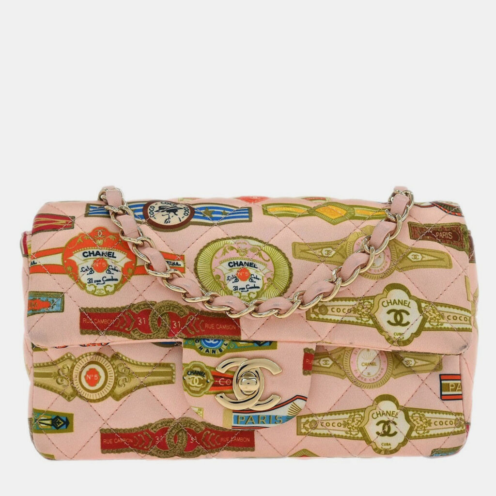 Chanel Pink Satin Cuba Cigare Print Shoulder Bag