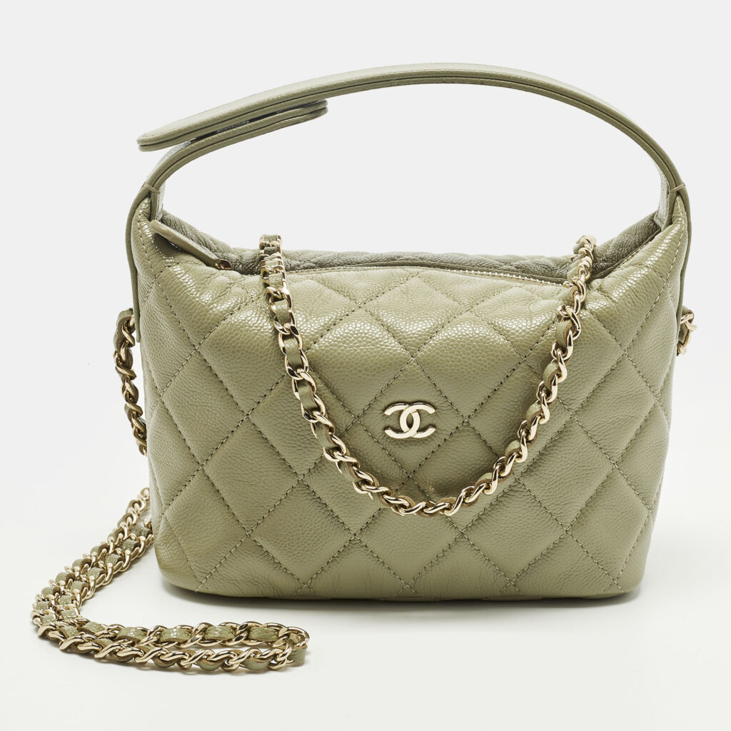 Chanel Classic Chain Light Green Quilted Caviar Leather Hobo Chanel Classic Chain Light Green Quilted Caviar Leather Hobo