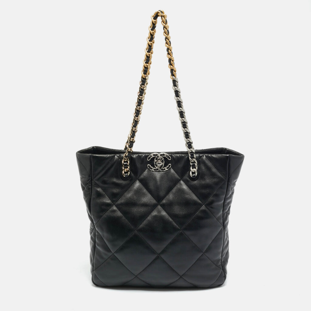 Chanel Vertical 19 Black Quilted Leather Shopping Bag Chanel Vertical 19 Black Quilted Leather Shopping Bag