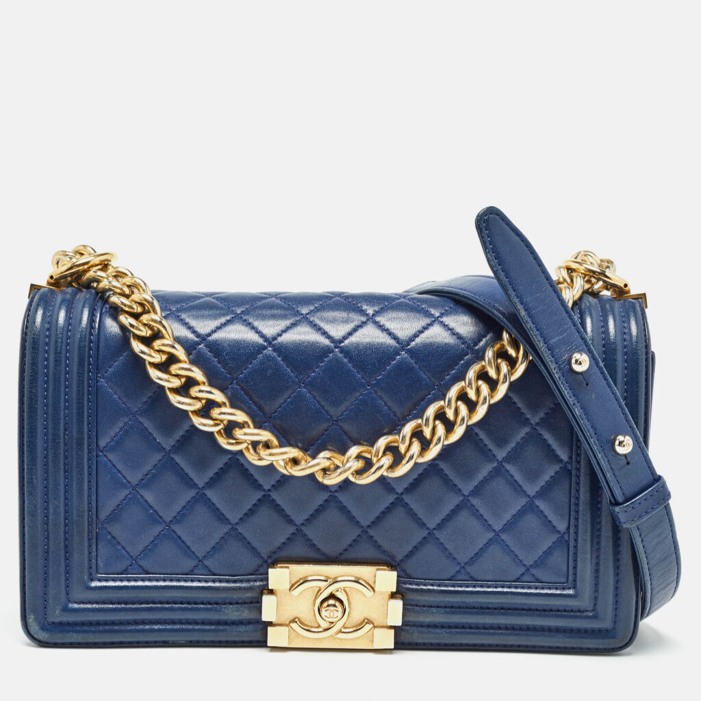 Chanel Blue Quilted Leather Medium Boy Flap Bag Chanel Blue Quilted Leather Medium Boy Flap Bag
