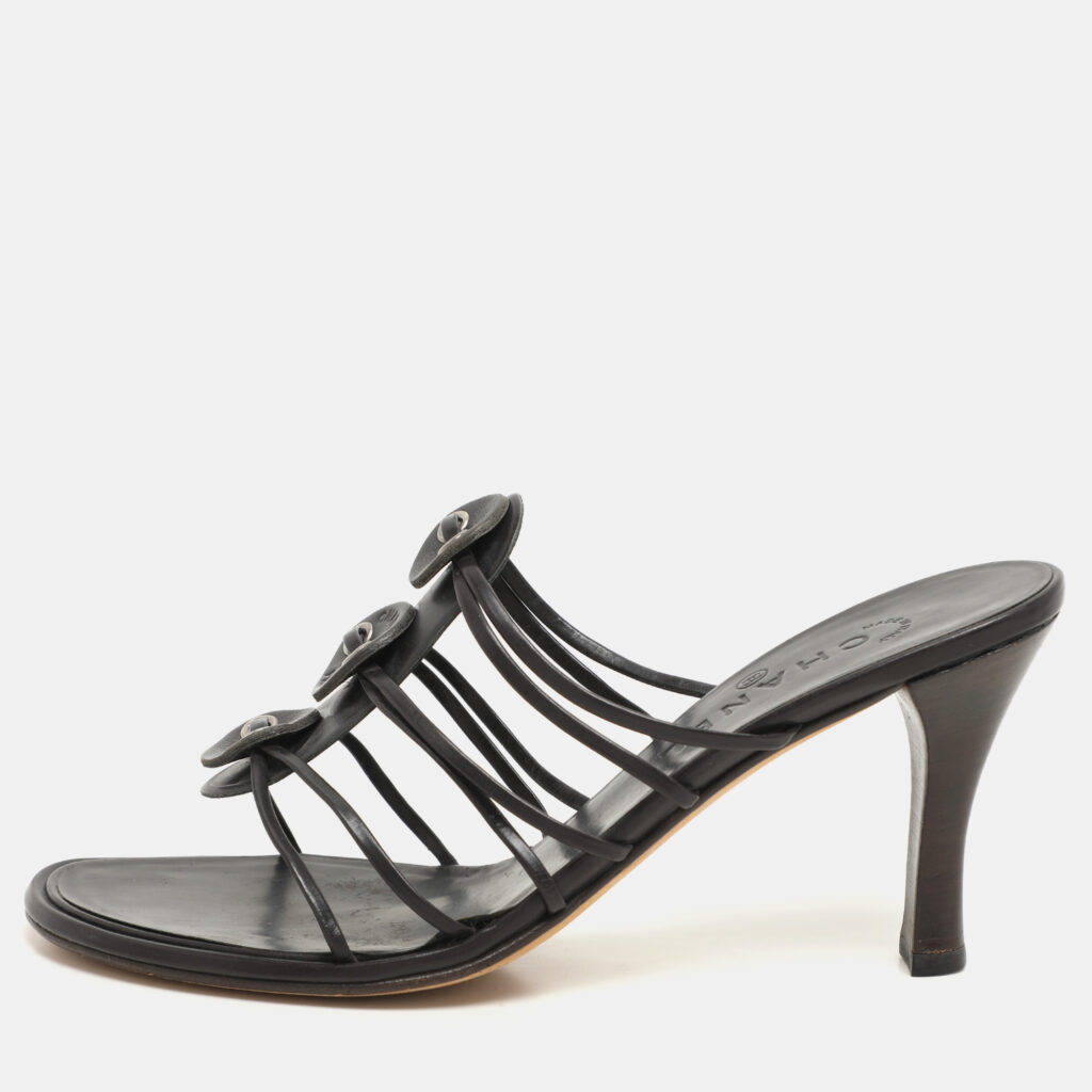 Chanel Dark Brown Leather Strappy Sandals Size 37