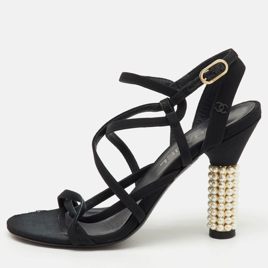Chanel Black Fabric CC Criss Cross Strappy Sandals Size 39