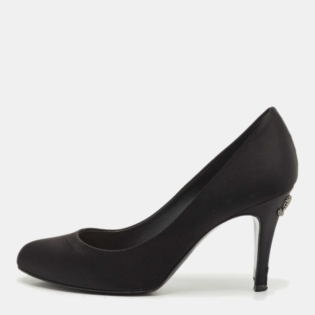 Chanel Black Satin CC Heel Pumps Size 37
