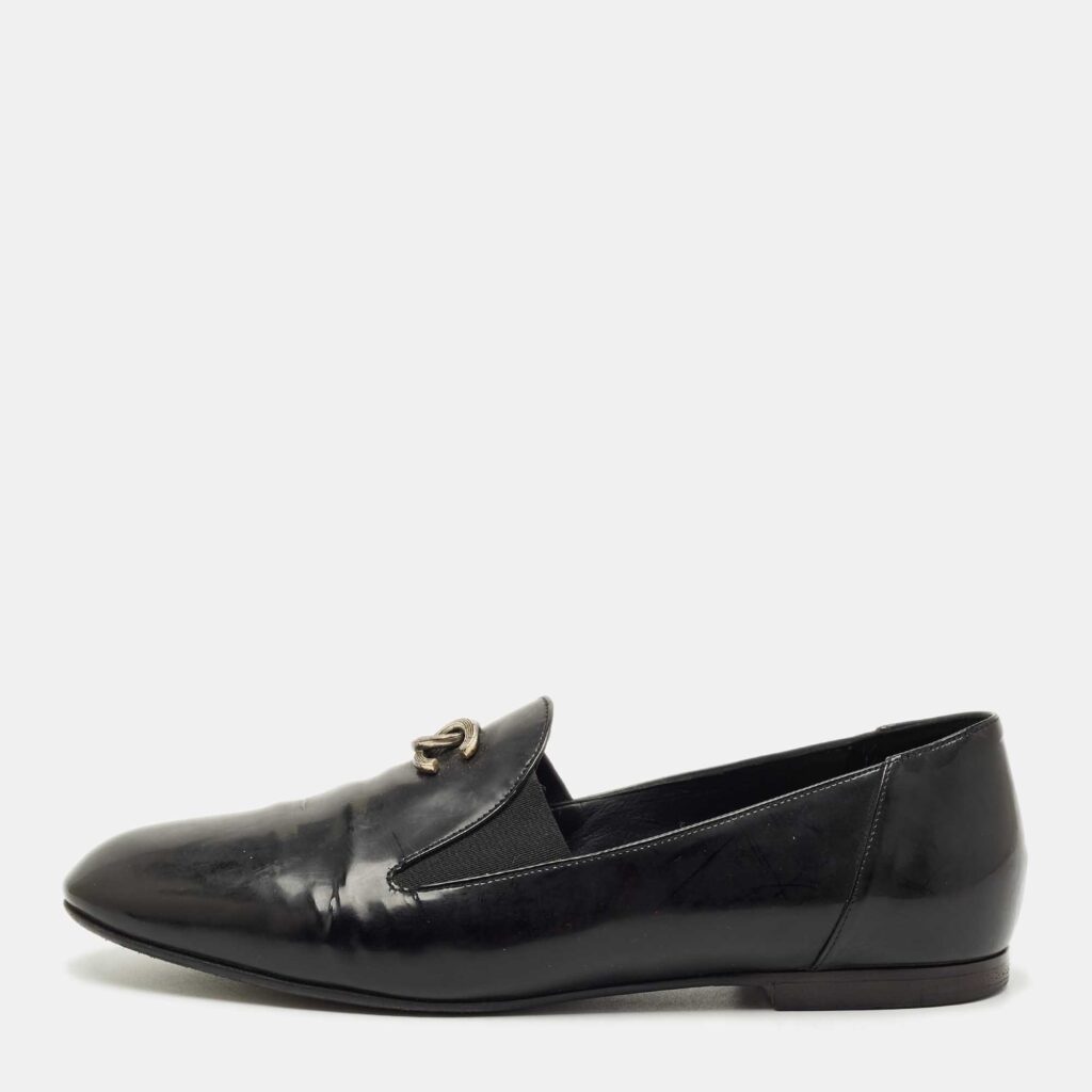Chanel Black Leather CC Smoking Slippers Size 39