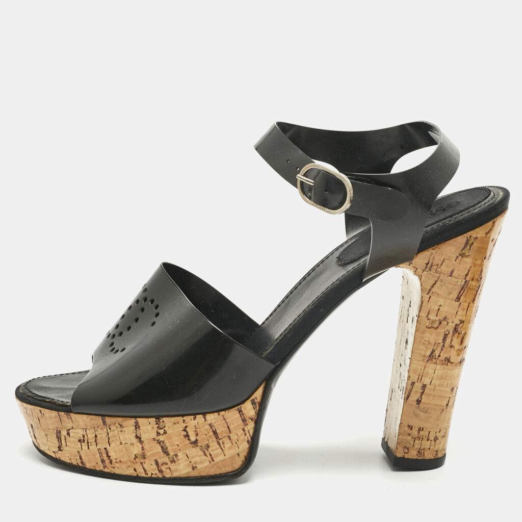 Chanel Black Jelly Cork Platform Ankle Strap Sandals Size 42 Chanel Black Jelly Cork Platform Ankle Strap Sandals Size 42