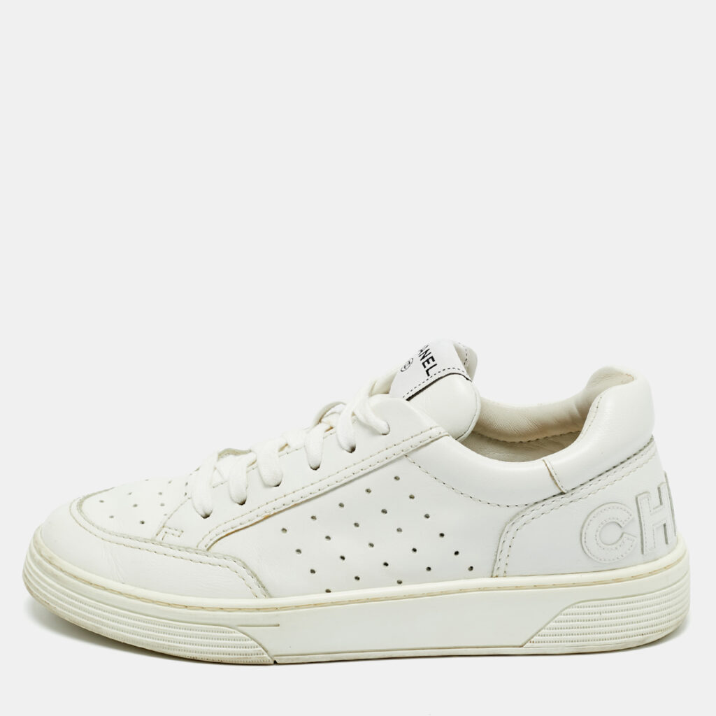 Chanel White Leather CC Low Top Sneakers Size 38