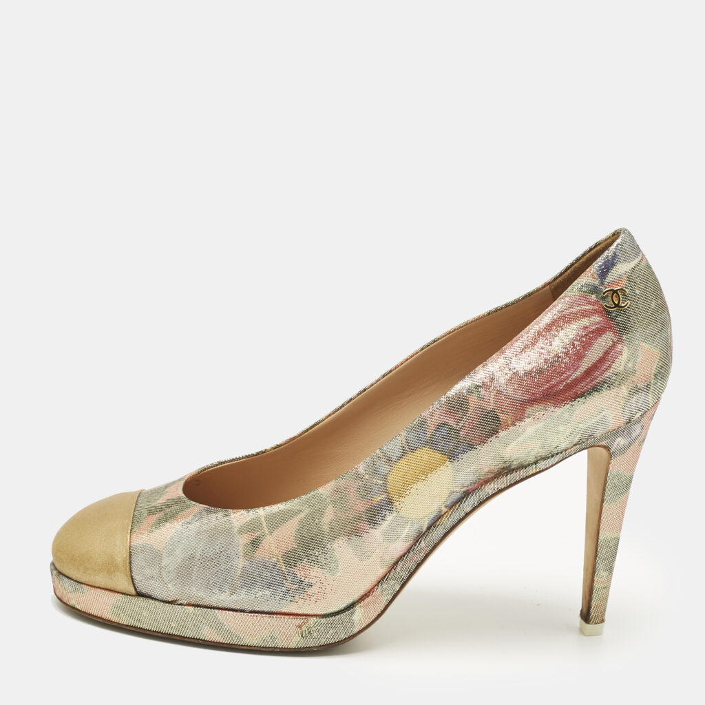 Chanel Multicolor Leather and Lurex Fabric Platform Pumps Size 41 Chanel Multicolor Leather and Lurex Fabric Platform Pumps Size 41