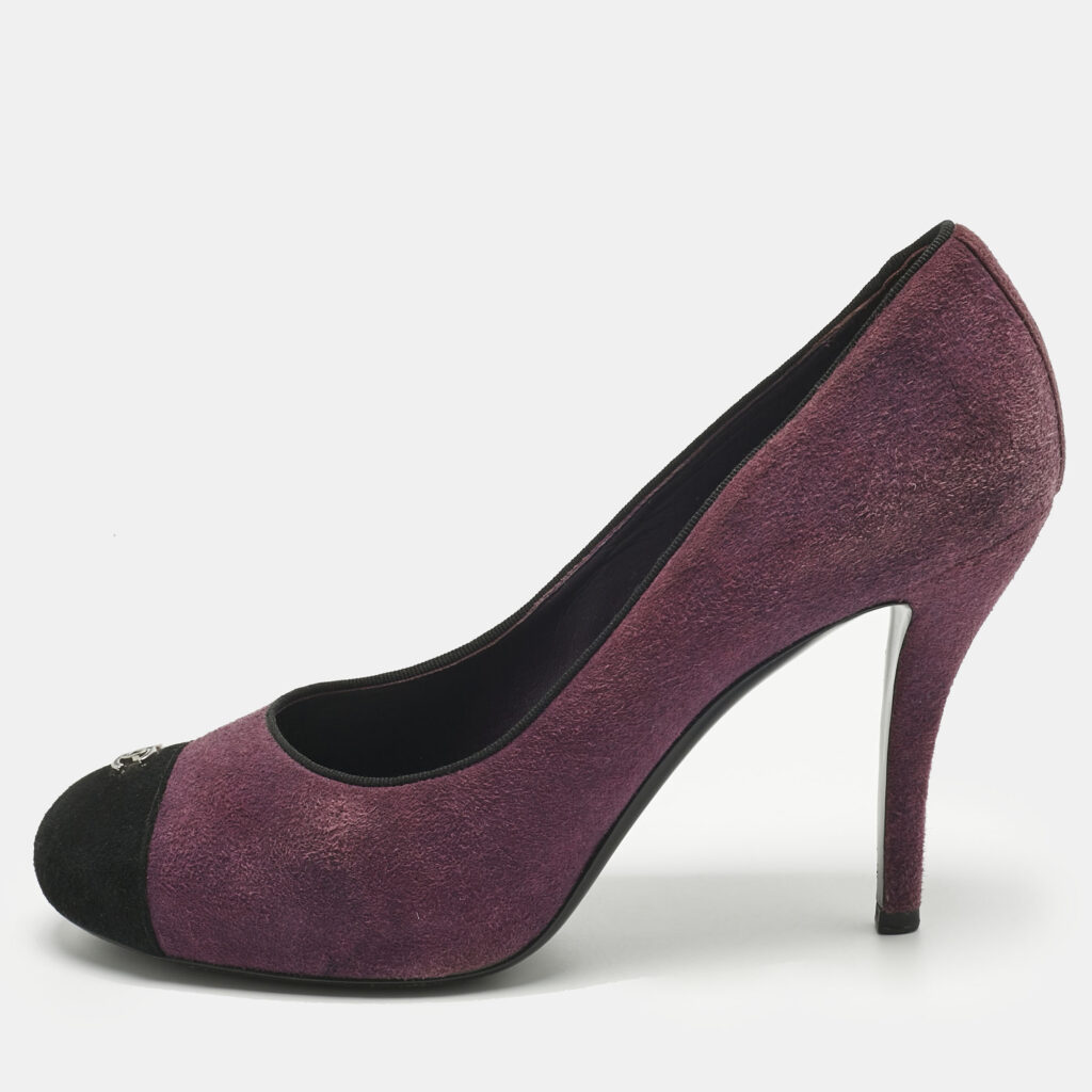 Chanel Purple/Black Suede Platform Cap Toe Pumps Size 41.5 Chanel Purple/Black Suede Platform Cap Toe Pumps Size 41.5