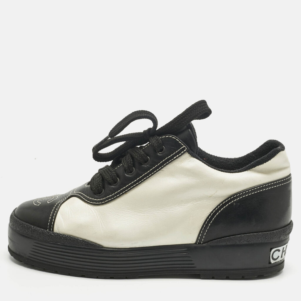 Chanel Black Leather CC Platform Sneakers Size 36 Chanel Black Leather CC Platform Sneakers Size 36