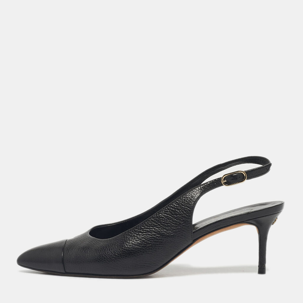 Chanel Black Leather CC Cap toe Slingback Pumps Size 40.5 Chanel Black Leather CC Cap toe Slingback Pumps Size 40.5