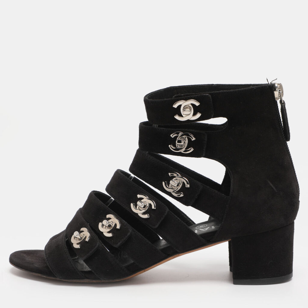 Chanel Black Suede CC Gladiator Sandals Size 36 Chanel Black Suede CC Gladiator Sandals Size 36