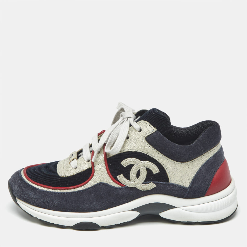 Chanel Multicolor Leather And Suede CC Logo Lace Up Sneakers Size 36 Chanel Multicolor Leather And Suede CC Logo Lace Up Sneakers Size 36