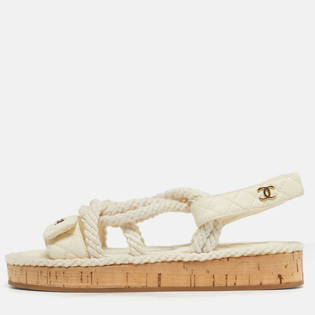 luxury-women-chanel-used-shoes-p1244888-010-1.jpg Chanel White Leather and Rope Dad Slingback Sandals Size 36