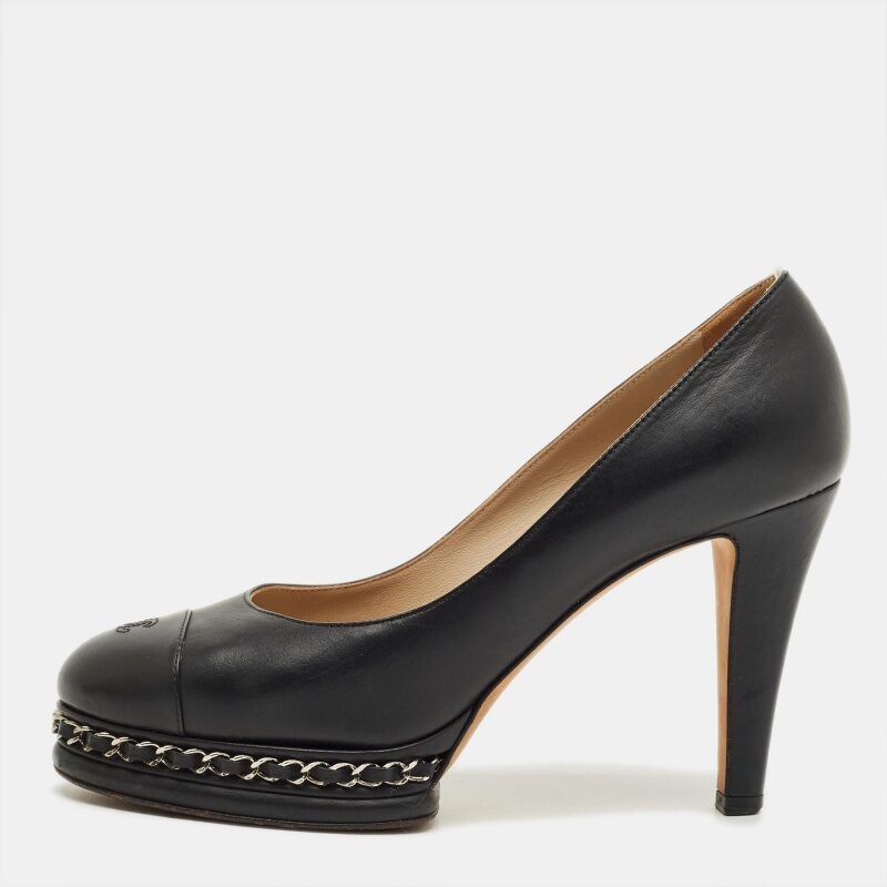 Chanel Navy Blue Leather Platform Pumps Size 39 Chanel Navy Blue Leather Platform Pumps Size 39
