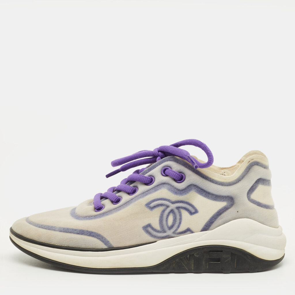 Chanel Interlocking CC Size 36.5 Grey Mesh Low Top Sneakers