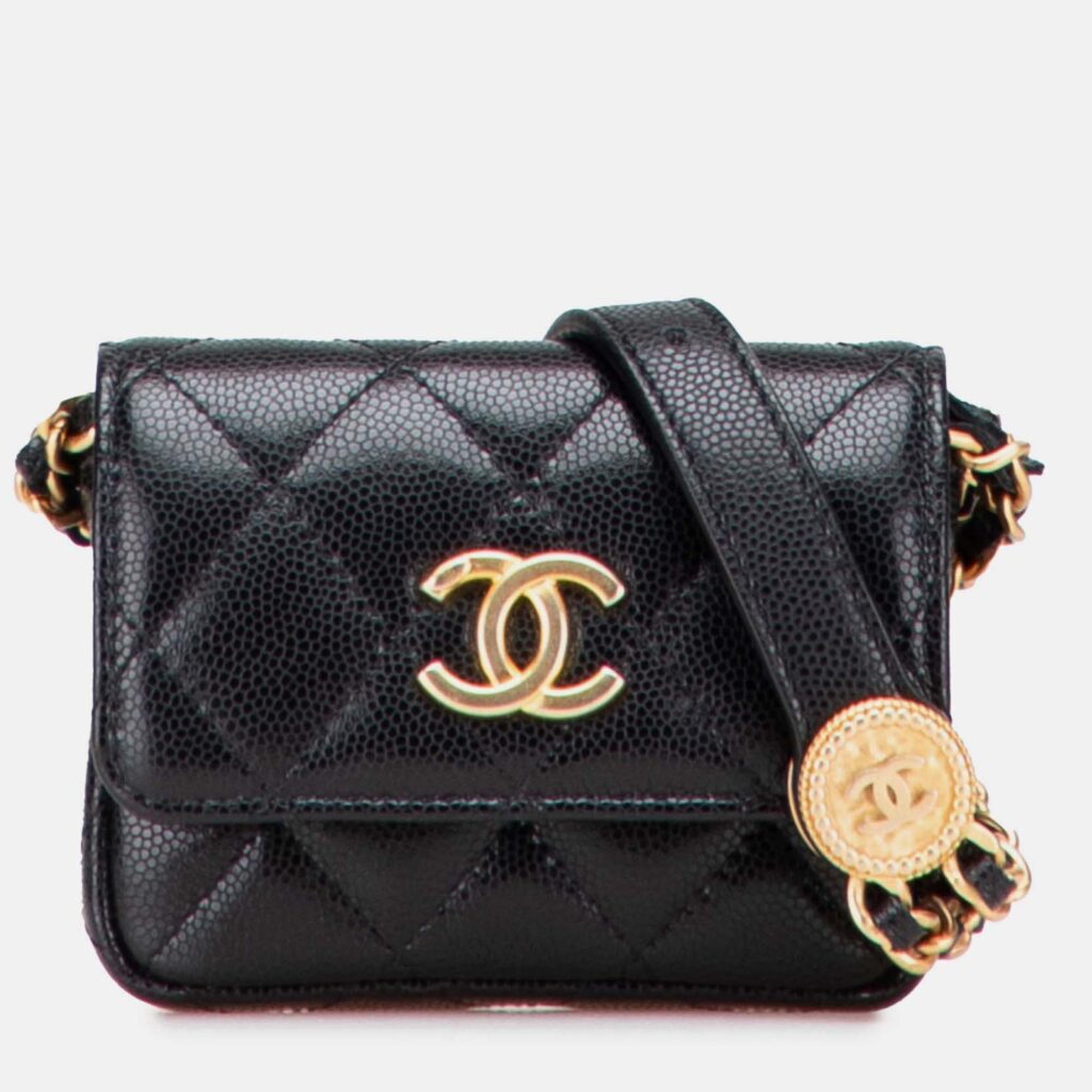 Chanel Quilted Caviar Twist Your Buttons Flap Chain Belt Bag Chanel Quilted Caviar Twist Your Buttons Flap Chain Belt Bag