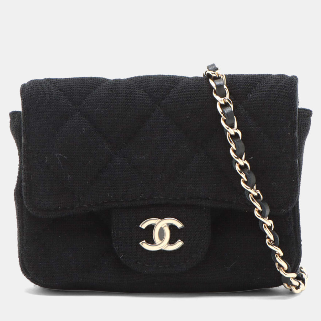 Chanel Mini Classic Jersey Black Cotton Flap Belt Bag Chanel Mini Classic Jersey Black Cotton Flap Belt Bag