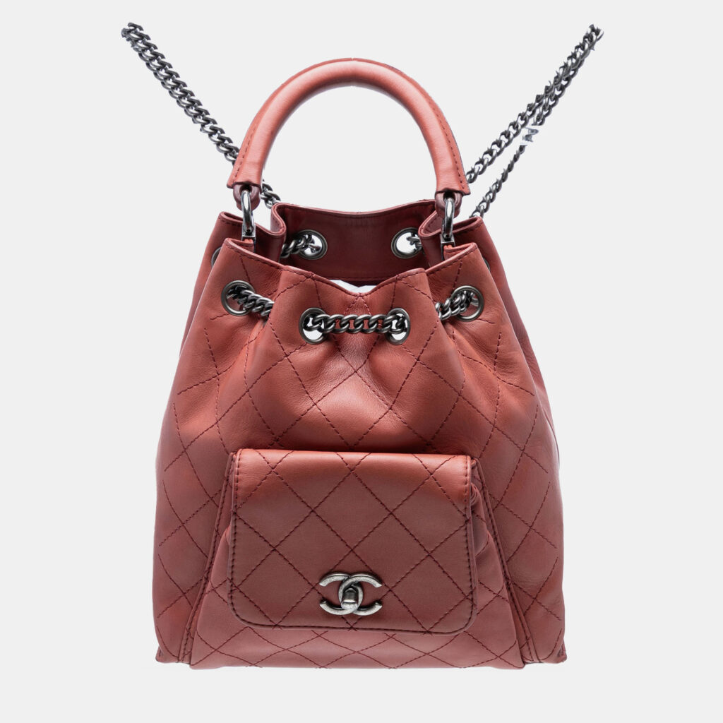 Drawstring Medium Stitched Calfskin Leather Backpack Drawstring Medium Stitched Calfskin Leather Backpack